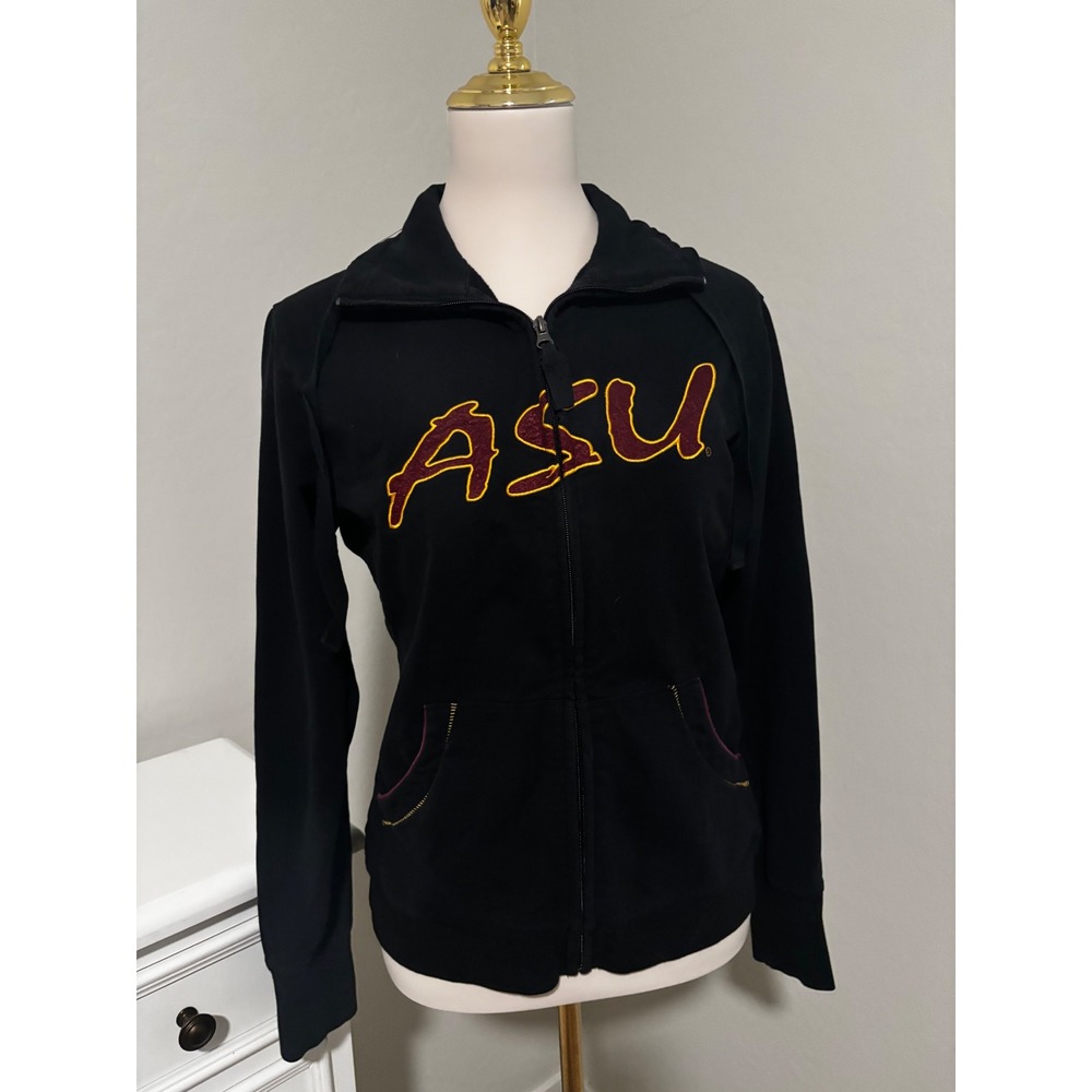 Campus Drive ASU Arizona State University Zip Up Hoodie Black Gold Maroon M